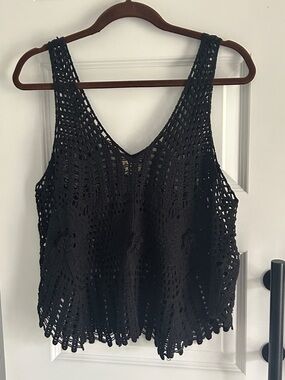 POL BOHO Black Crochet V-Neck Tank Top - Women one size